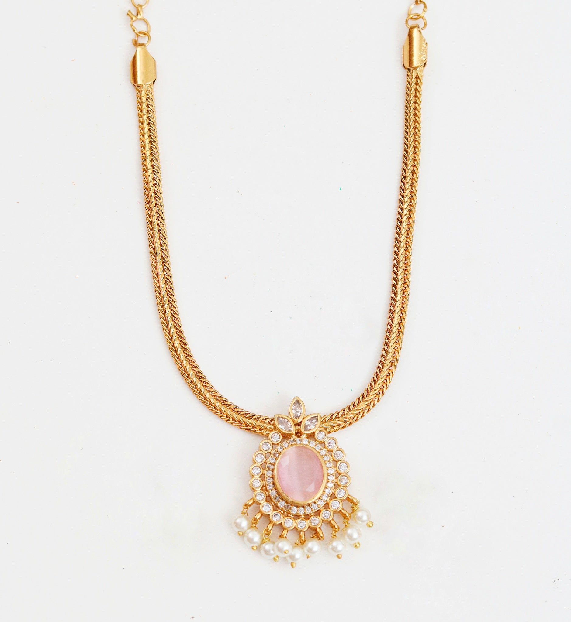Mehendi Plated Oval Stone Traditional Attigai Necklace Set