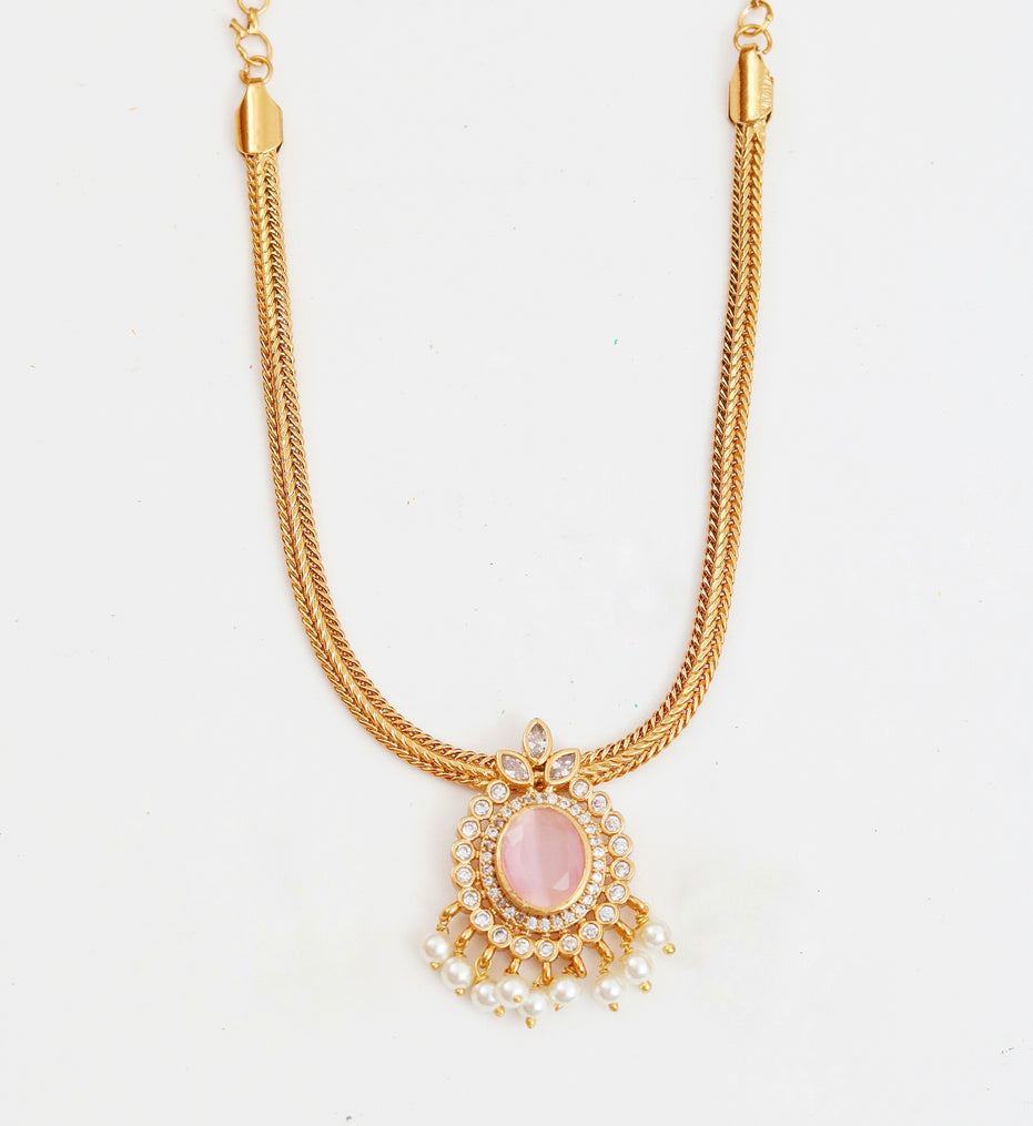 Mehendi Plated Oval Stone Traditional Attigai Necklace Set