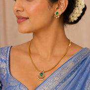Mehendi Plated Oval Stone Traditional Attigai Necklace Set