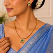 Mehendi Plated Oval Stone Traditional Attigai Necklace Set