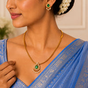 Mehendi Plated Oval Stone Traditional Attigai Necklace Set