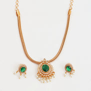 Mehendi Plated Oval Stone Traditional Attigai Necklace Set
