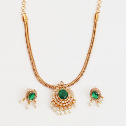 Mehendi Plated Oval Stone Traditional Attigai Necklace Set