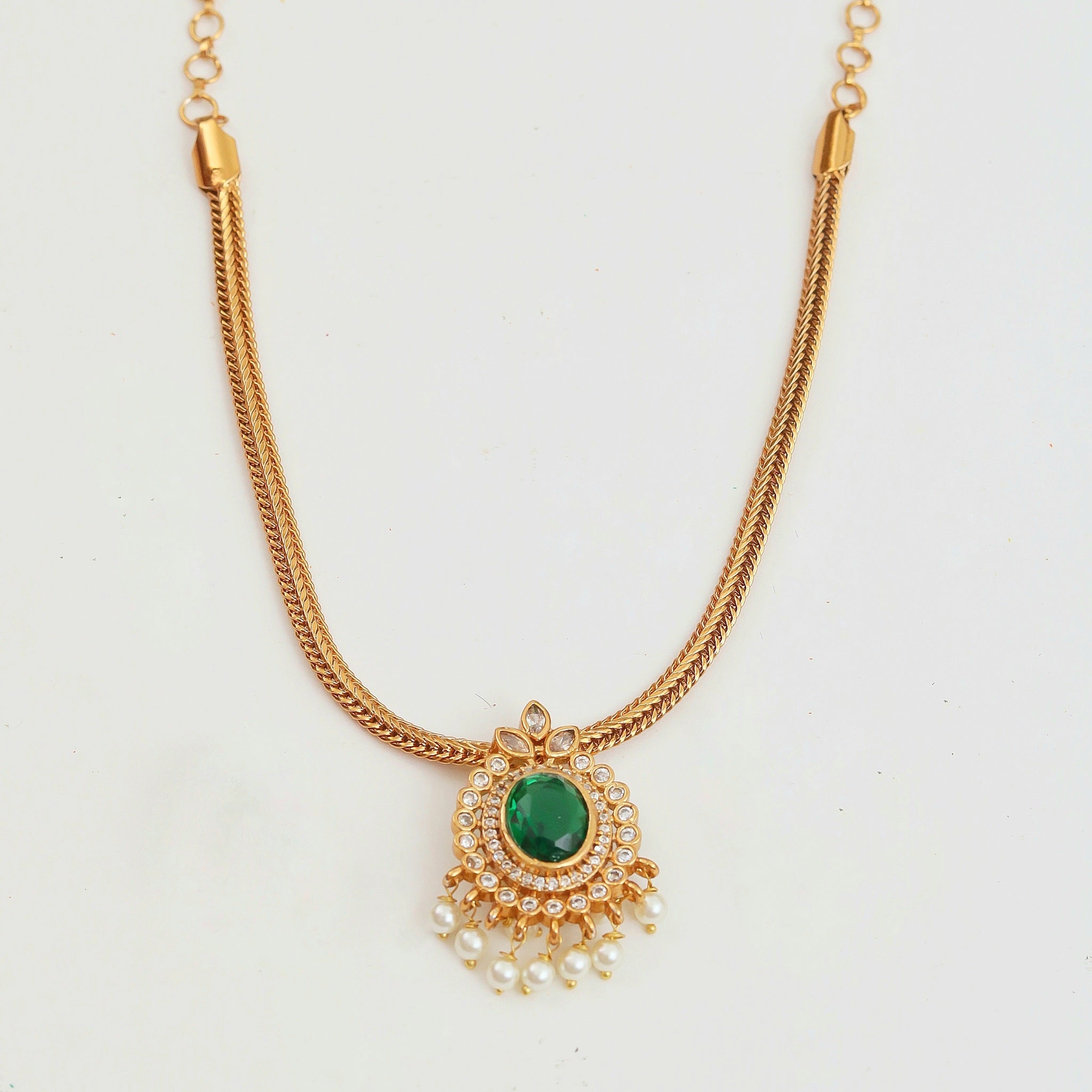 Mehendi Plated Oval Stone Traditional Attigai Necklace Set