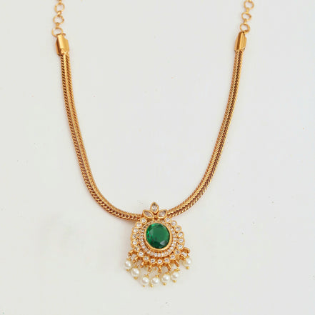 Mehendi Plated Oval Stone Traditional Attigai Necklace Set
