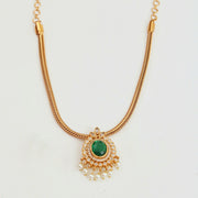 Mehendi Plated Oval Stone Traditional Attigai Necklace Set