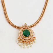 Mehendi Plated Oval Stone Traditional Attigai Necklace Set