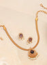 Mehendi Plated Oval Stone Traditional Attigai Necklace Set