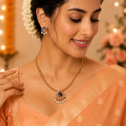 Mehendi Plated Oval Stone Traditional Attigai Necklace Set