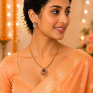 Mehendi Plated Oval Stone Traditional Attigai Necklace Set