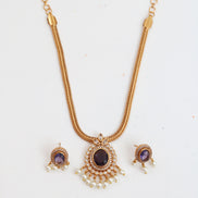 Mehendi Plated Oval Stone Traditional Attigai Necklace Set