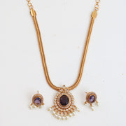 Mehendi Plated Oval Stone Traditional Attigai Necklace Set