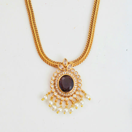 Mehendi Plated Oval Stone Traditional Attigai Necklace Set