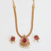 Mehendi Plated Oval Stone Traditional Attigai Necklace Set