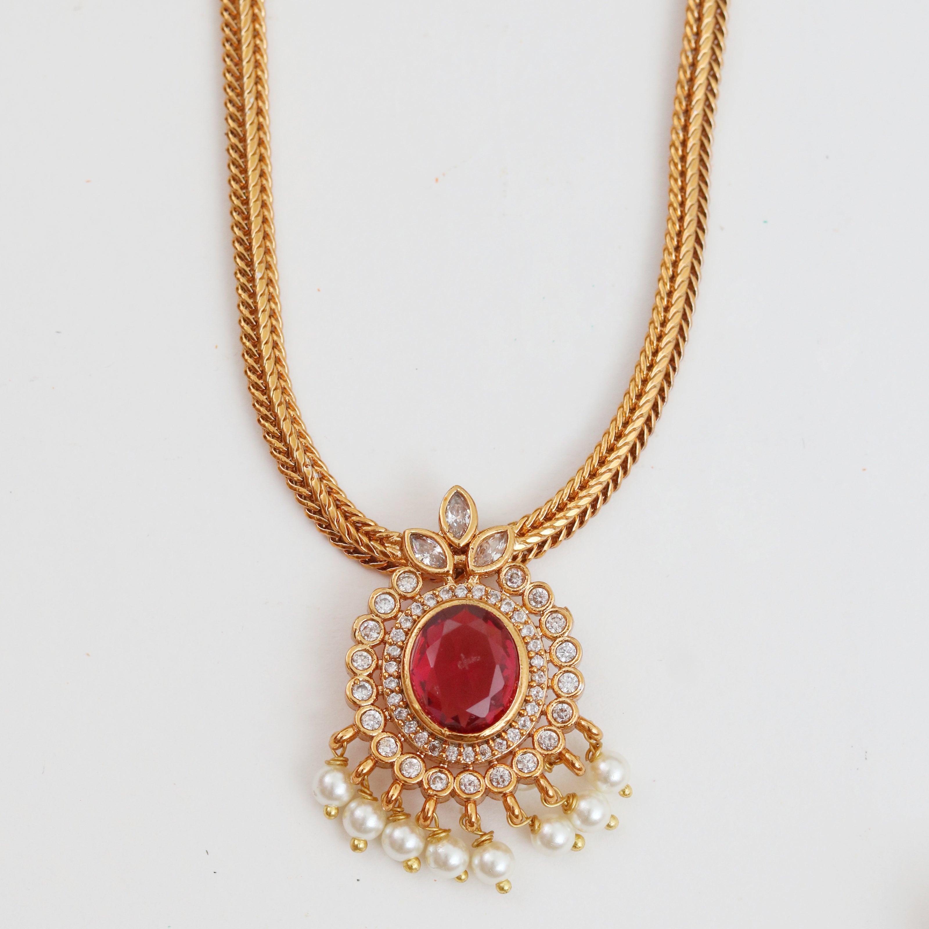 Mehendi Plated Oval Stone Traditional Attigai Necklace Set