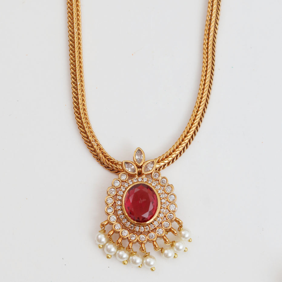Mehendi Plated Oval Stone Traditional Attigai Necklace Set