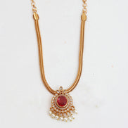 Mehendi Plated Oval Stone Traditional Attigai Necklace Set