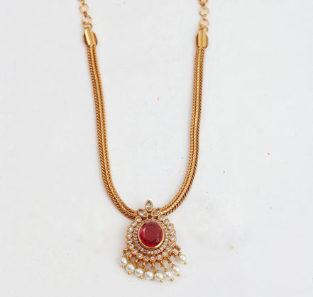 Mehendi Plated Oval Stone Traditional Attigai Necklace Set