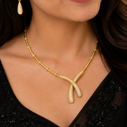 Gold Plated CZ Artistic Curve Necklace Set