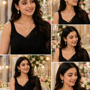 Gold Plated CZ Artistic Curve Necklace Set