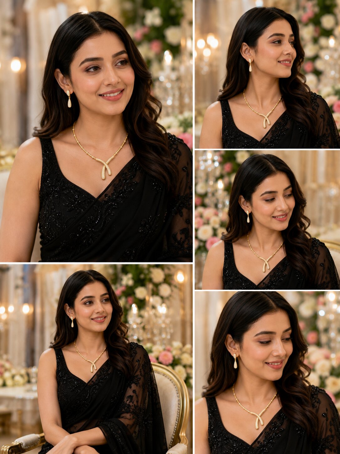 Gold Plated CZ Artistic Curve Necklace Set