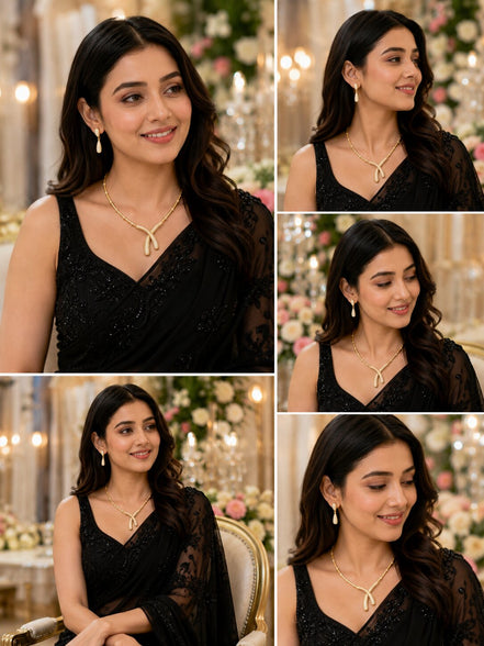 Gold Plated CZ Artistic Curve Necklace Set