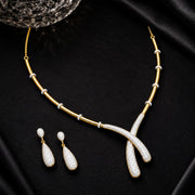 Gold & Silver Plated CZ Artistic Curve Necklace Set