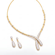 Gold & Silver Plated CZ Artistic Curve Necklace Set
