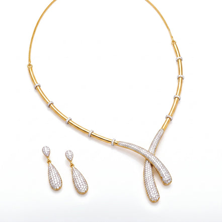 Gold & Silver Plated CZ Artistic Curve Necklace Set