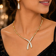 Gold & Silver Plated CZ Artistic Curve Necklace Set