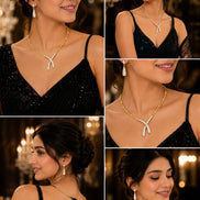 Gold & Silver Plated CZ Artistic Curve Necklace Set