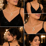 Gold & Silver Plated CZ Artistic Curve Necklace Set