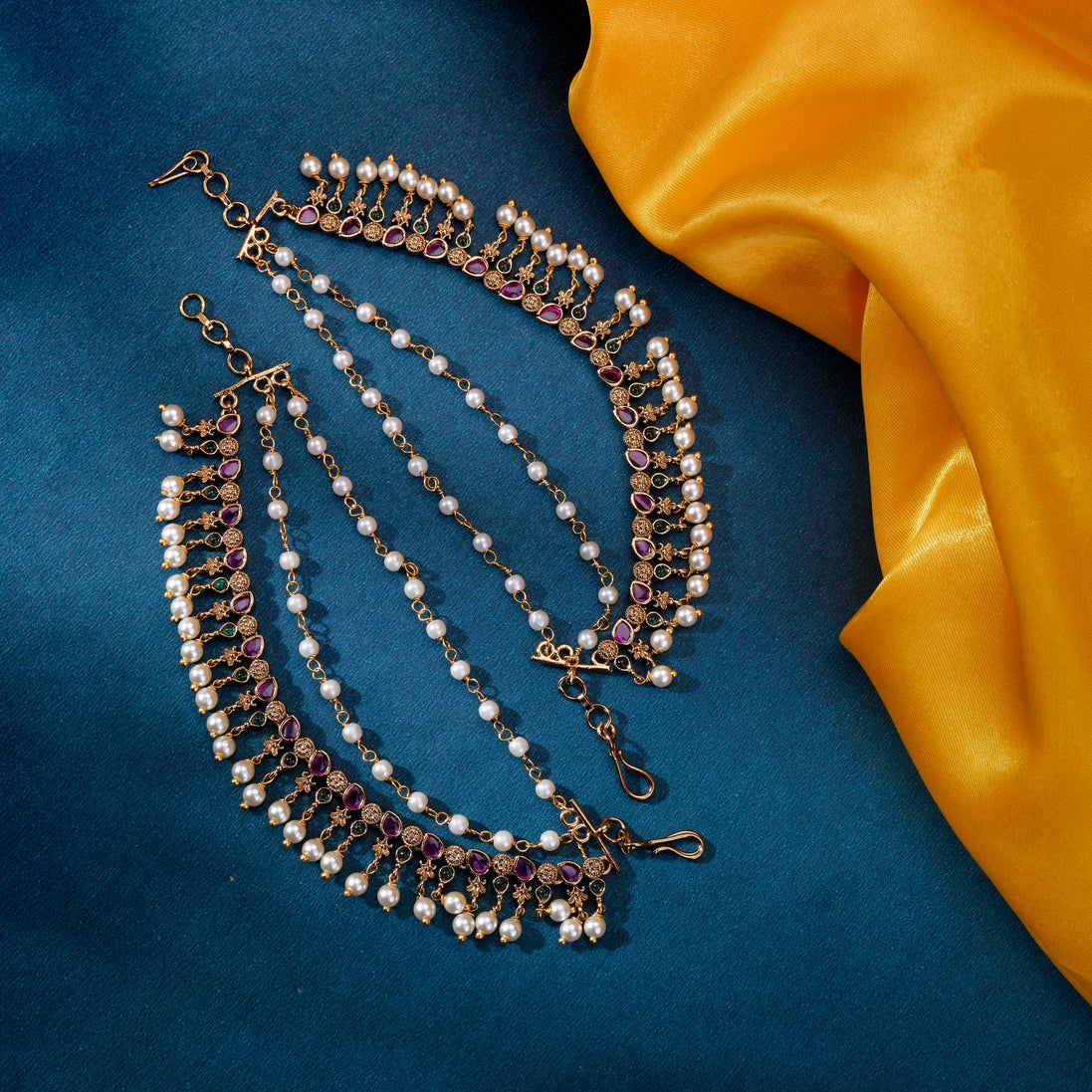 Floral Leaflet Mehendi Plated Kaan Chain