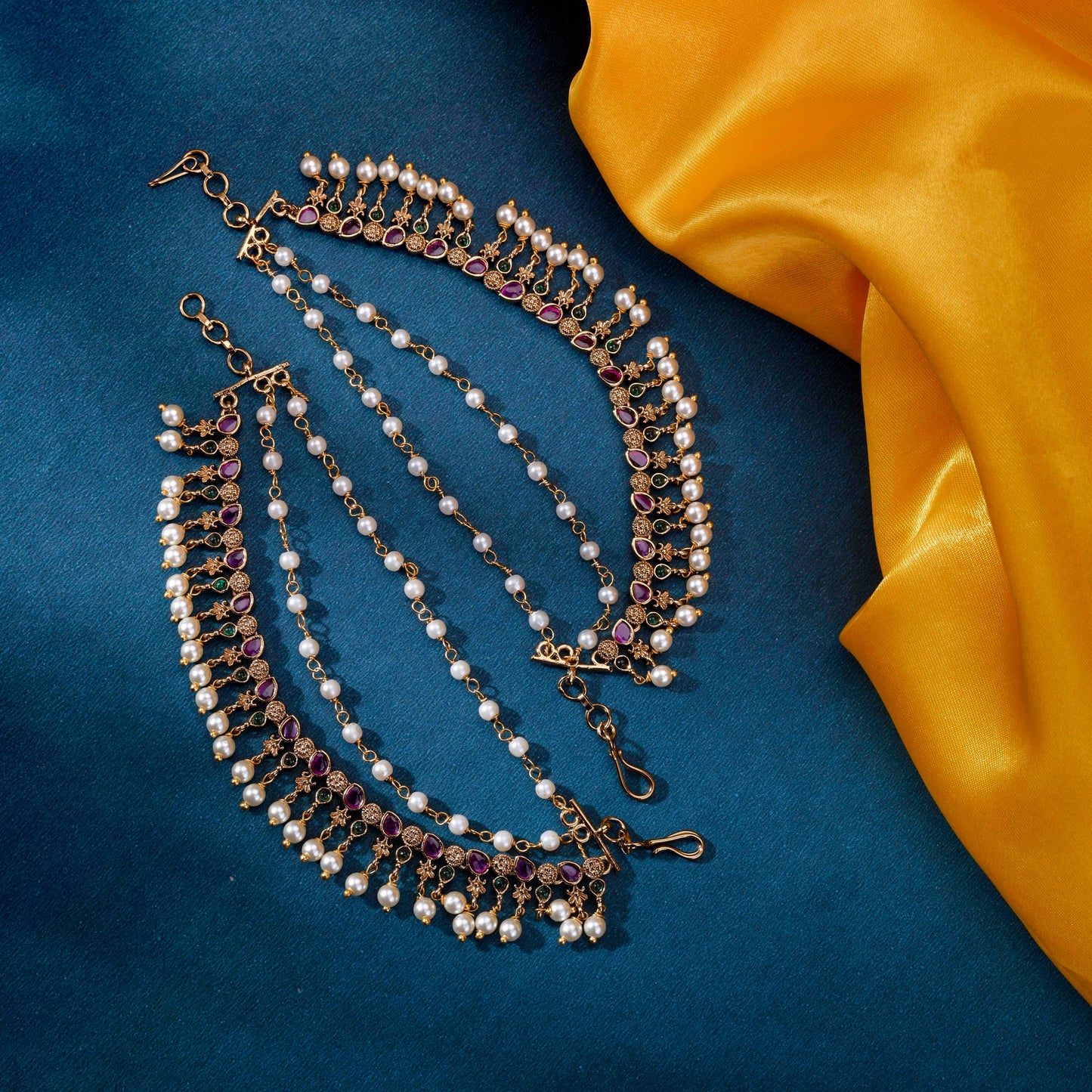 Floral Leaflet Mehendi Plated Kaan Chain