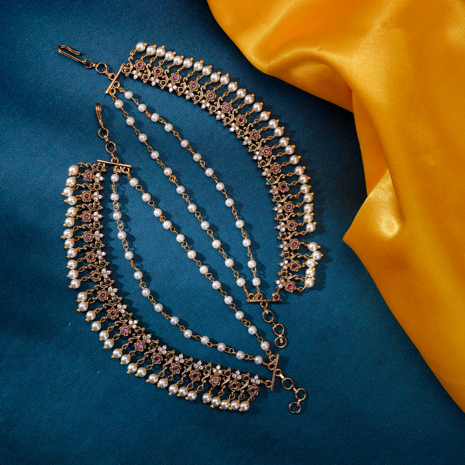 Mehendi Plated Pearl Detailing with Floral Pattern Kaan Chain