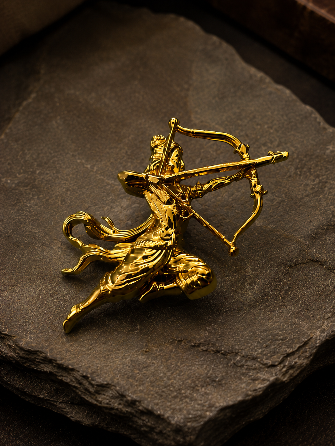 Gold Plated Lord Rama Brooch with Bow & Arrow Designer Religious Motif