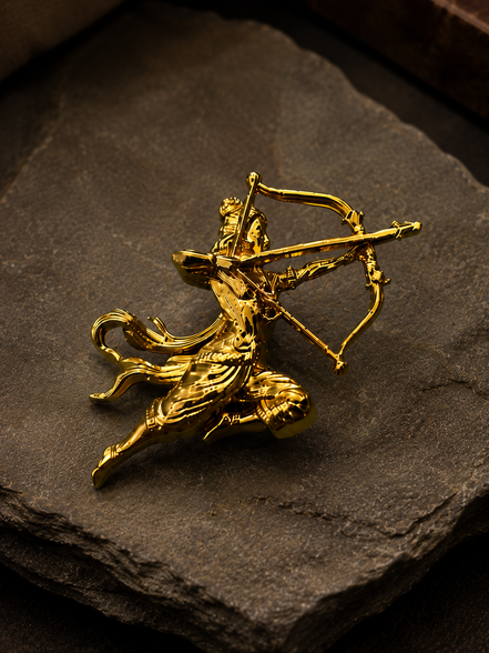 Gold Plated Lord Rama Brooch with Bow & Arrow Designer Religious Motif
