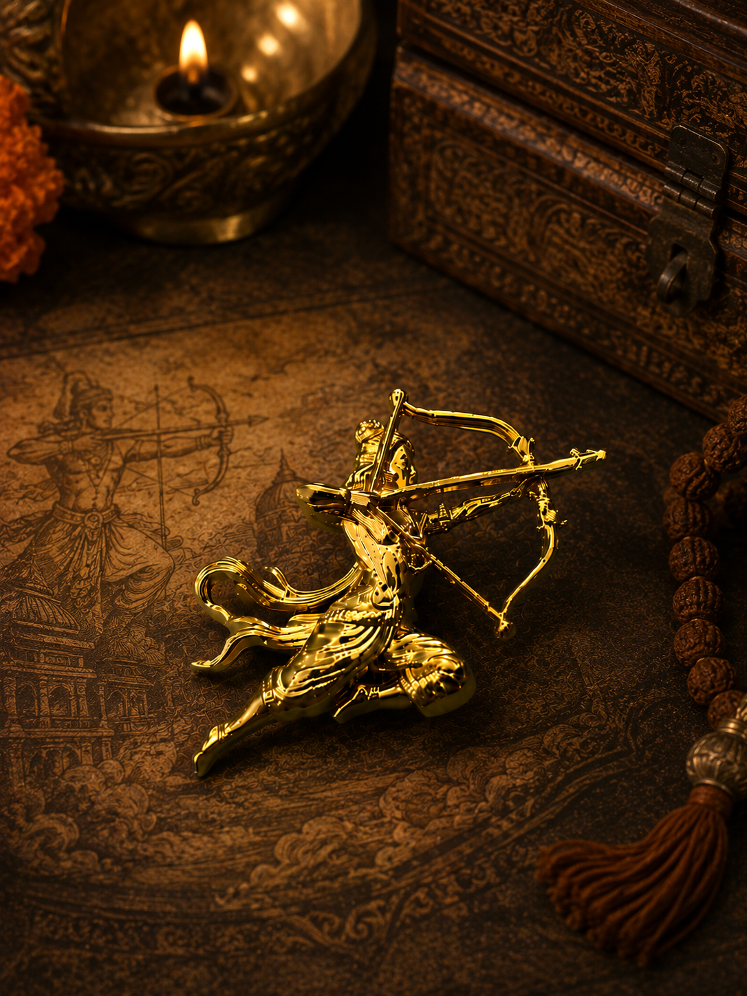 Gold Plated Lord Rama Brooch with Bow & Arrow Designer Religious Motif