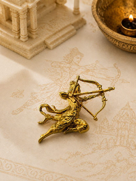 Gold Plated Lord Rama Brooch with Bow & Arrow Designer Religious Motif