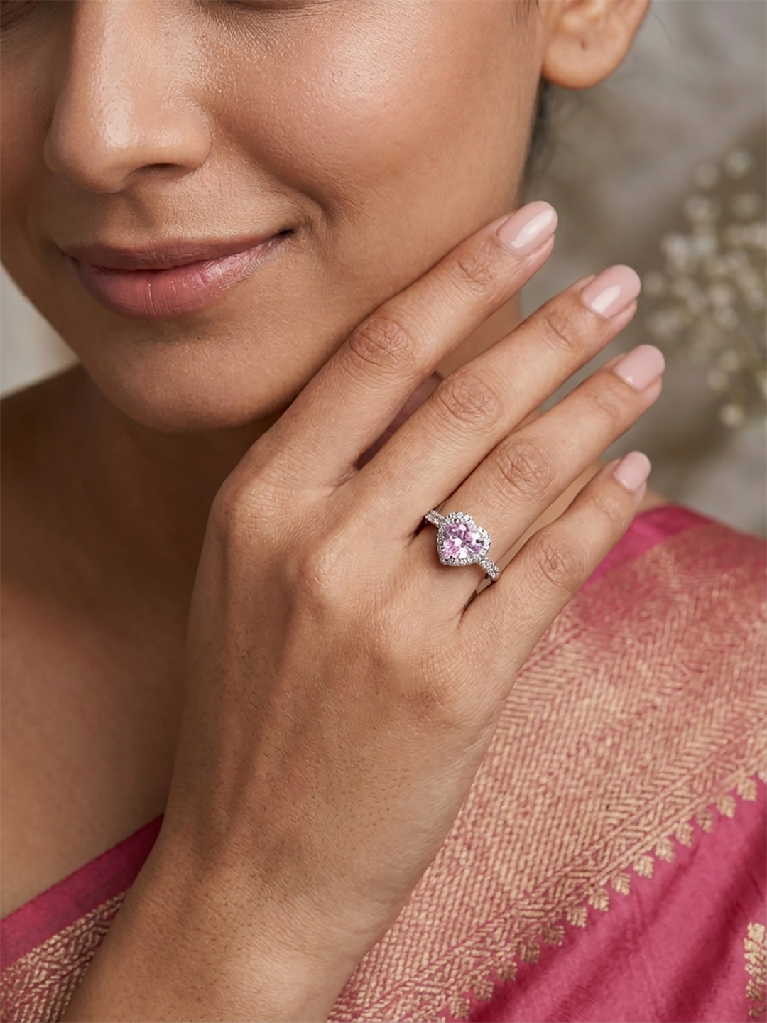 Rhodium Pink Cubic Zirconia Ring