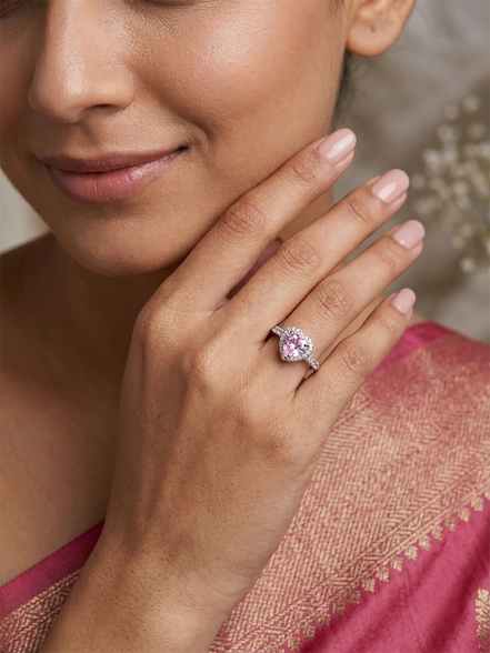 Rhodium Pink Cubic Zirconia Ring