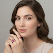 Rhodium Plated Sparkling Halo Work with Teardrop Stone Pattern Statement Ring