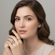 Rhodium Plated Sparkling Halo Work with Teardrop Stone Pattern Statement Ring