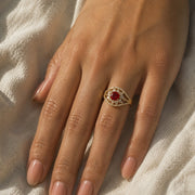 Gold Plated Crystal Stone Work with Intricate Floral Openwork Pattern Designer Statement Ring ,