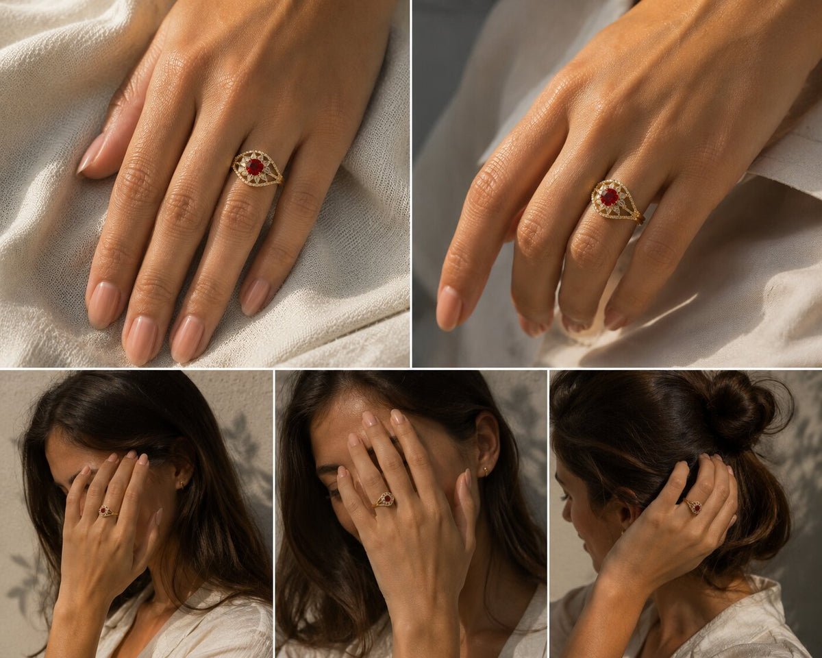Gold Plated Crystal Stone Work with Intricate Floral Openwork Pattern Designer Statement Ring ,