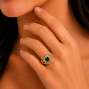 Gold Plated Crystal Stone Work with Intricate Floral Openwork Pattern Designer Statement Ring ,