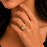 Gold Plated Crystal Stone Work with Intricate Floral Openwork Pattern Designer Statement Ring ,