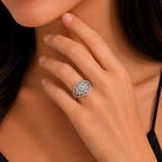 Rhodium Plated Floral Stone Work with Intricate Openwork Pattern Designer Statement Ring