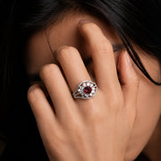 Rhodium Plated Floral Stone Work with Intricate Openwork Pattern Designer Statement Ring