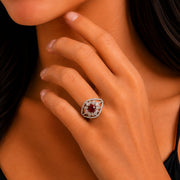 Rhodium Plated Floral Stone Work with Intricate Openwork Pattern Designer Statement Ring